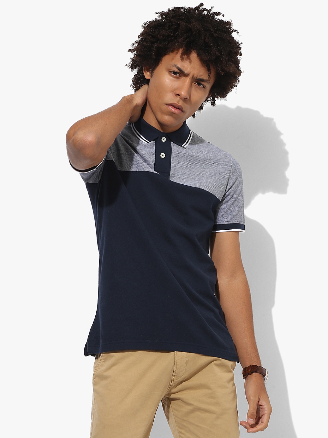 

Navy Blue Textured Regular Fit Polo T-Shirt