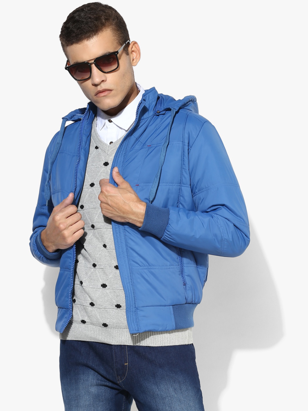

Blue Solid Quilted Jacket