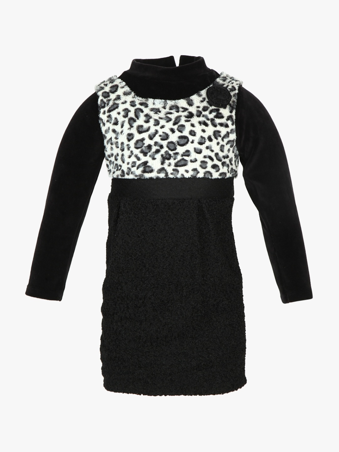 

Little Kangaroos Girls Black & White Leopard Print Sheath Dress with Top