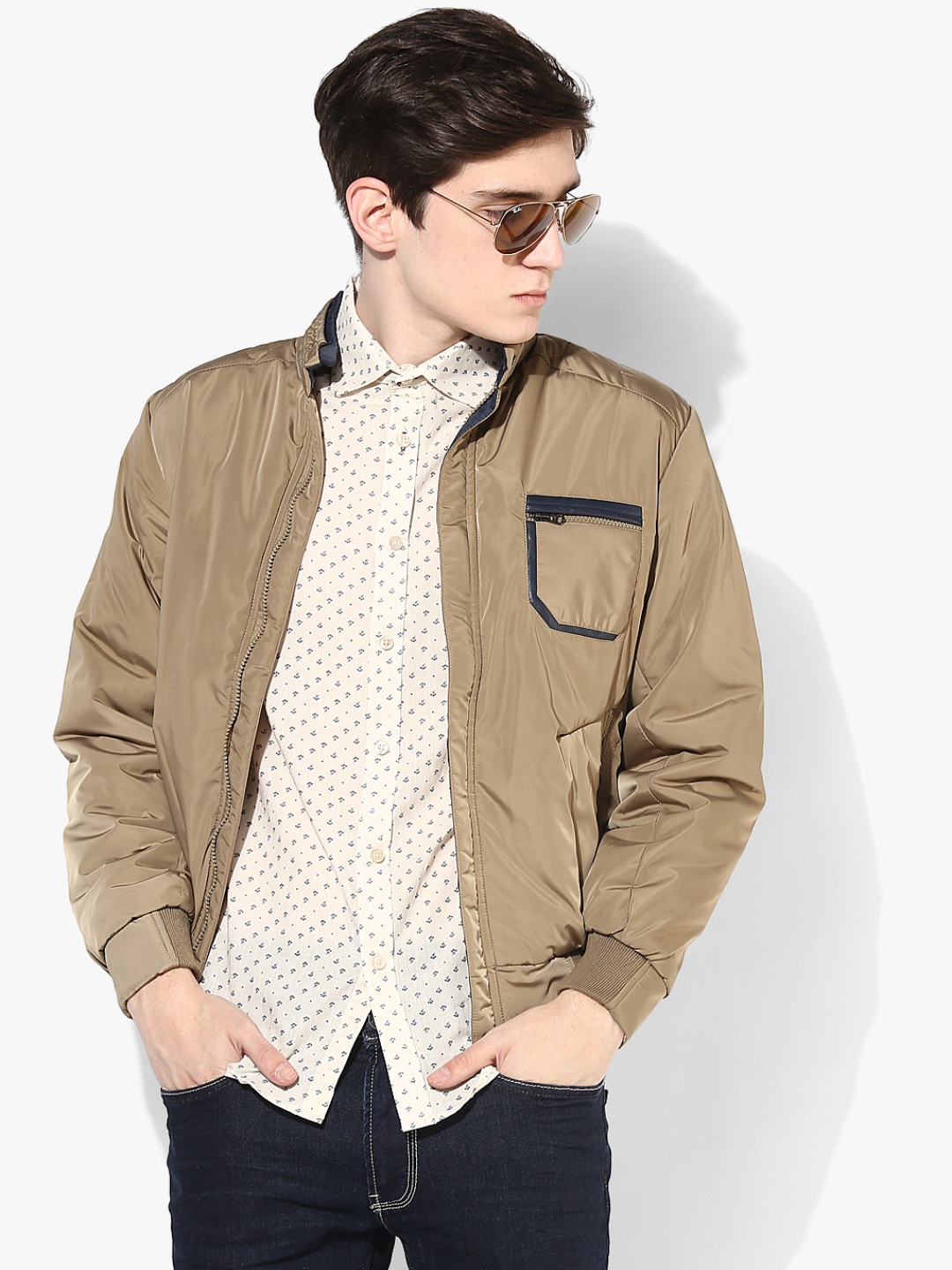 

Khaki Solid Bomber Jacket