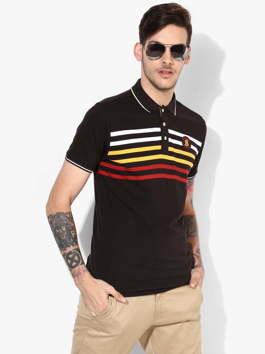 

Black Striped Regular Fit Polo T-Shirt