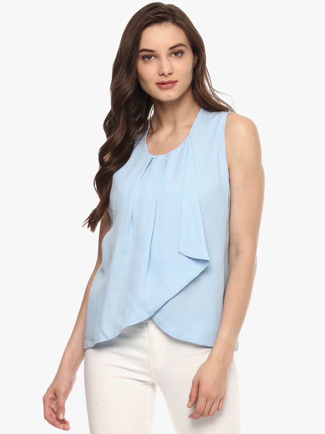 

Light Blue Solid Polyester Blouse