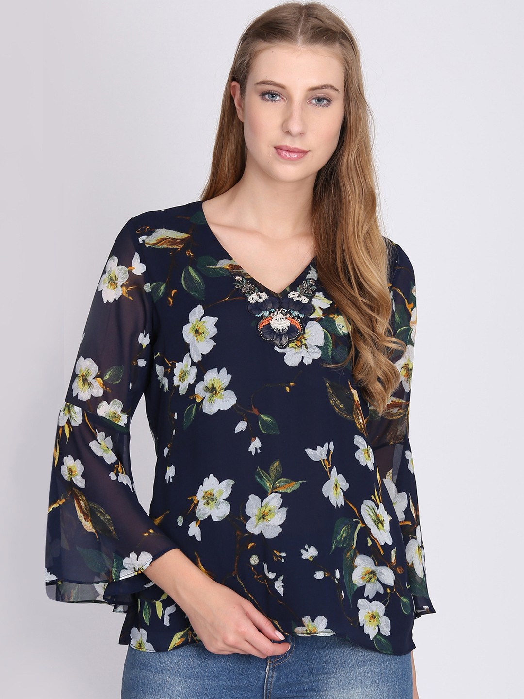 

NIZA Women Navy Blue Printed Top