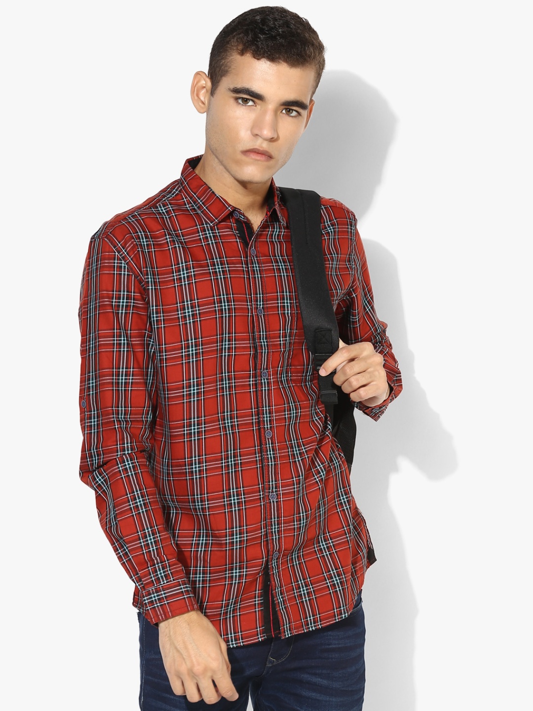 

Rust Checked Slim Fit Casual Shirt