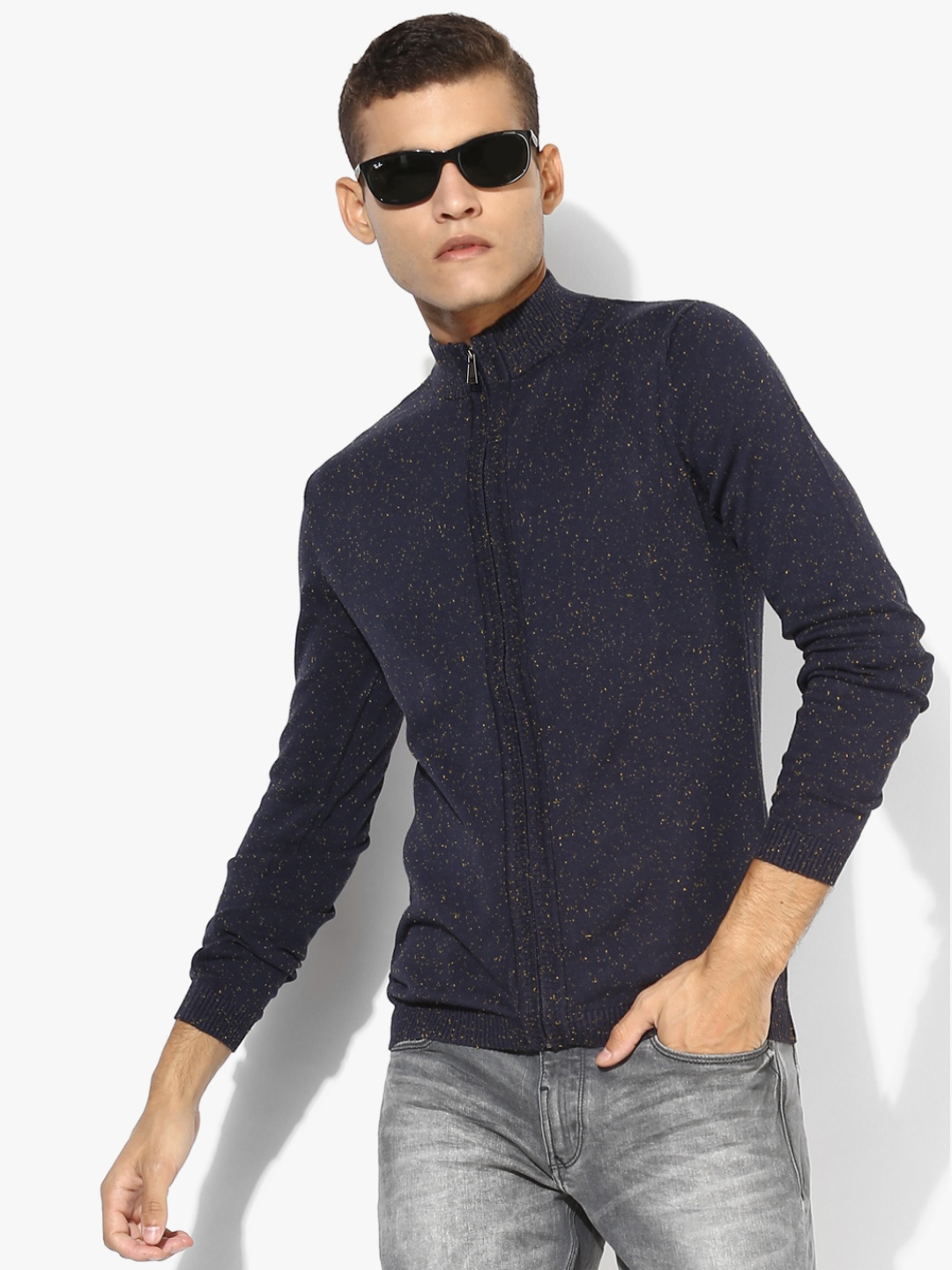 

Navy Blue Textured Cardigan