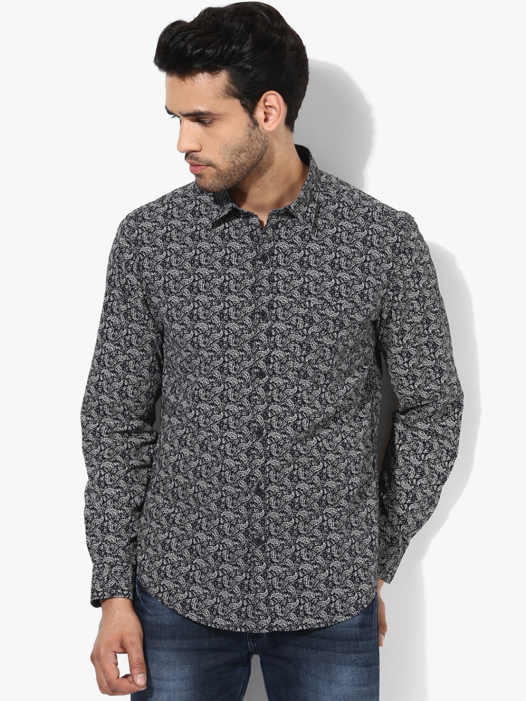 

Black Printed Slim Fit Casual Shirt