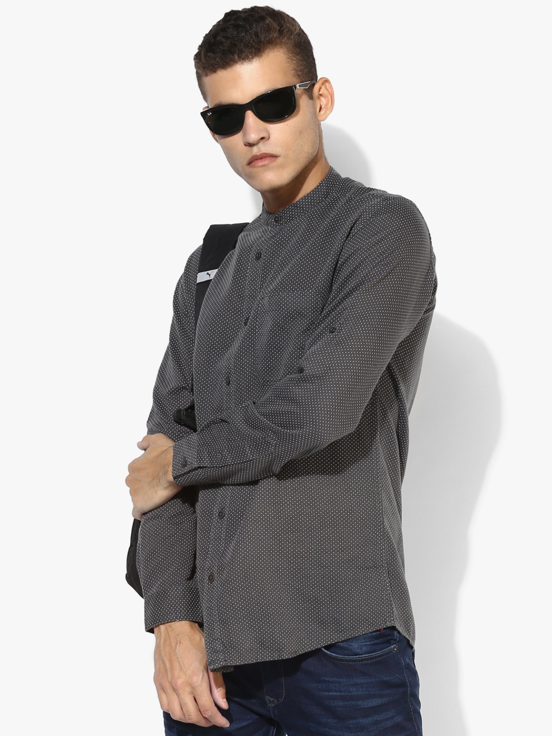 

Dark Grey Printed Slim Fit Casual Shirt