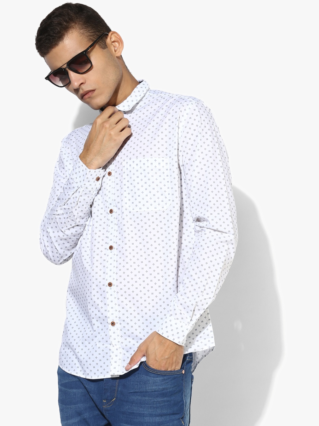 Nature Casuals Men White & Blue Printed Slim Fit Casual Shirt
