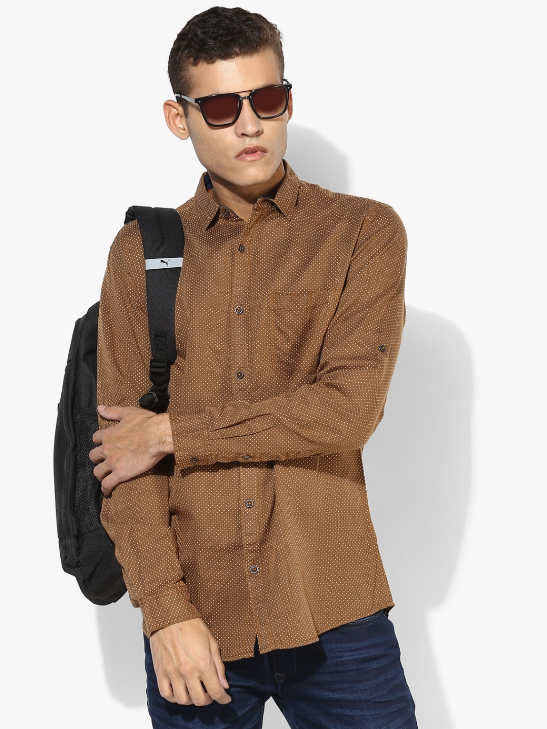 

Brown Printed Slim Fit Casual Shirt