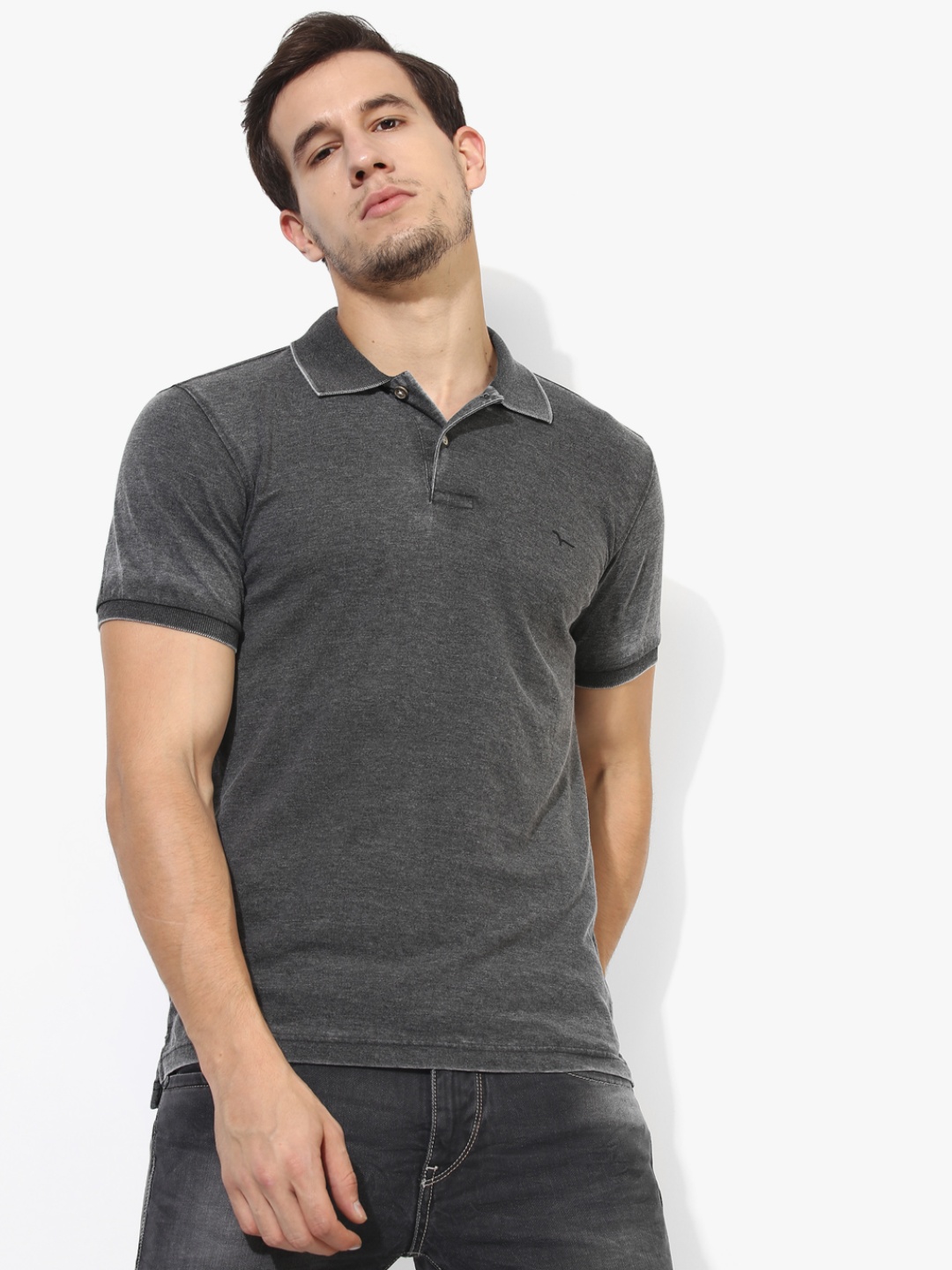 

Grey Washed Slim Fit Polo T-Shirt
