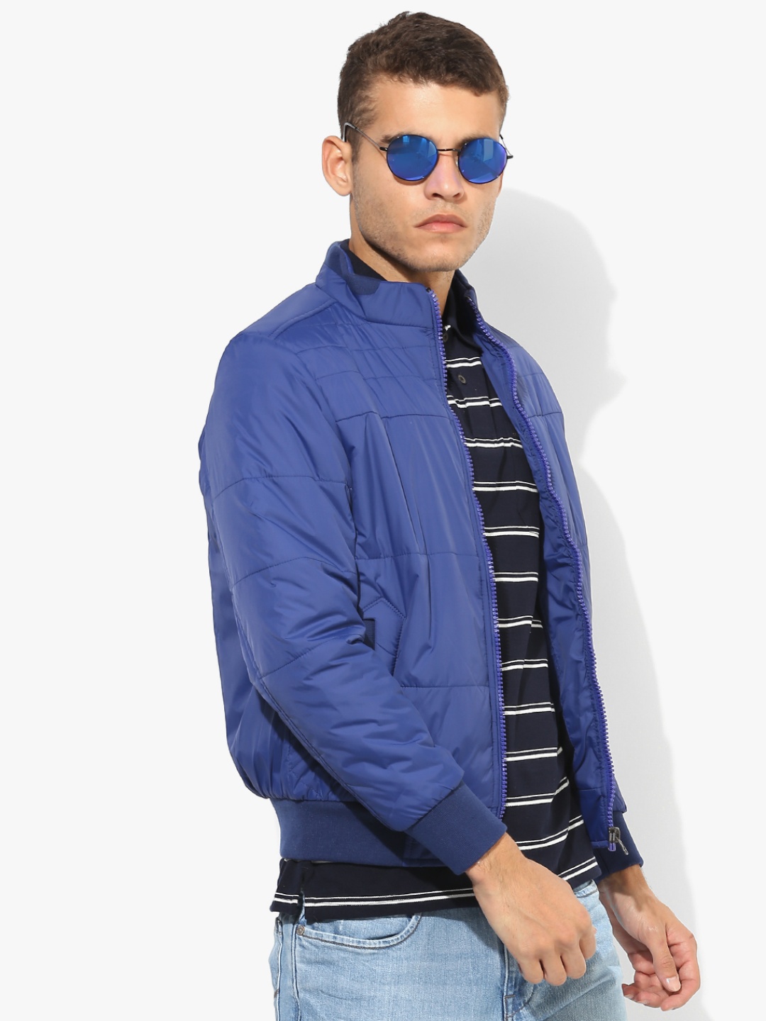 

Blue Solid Bomber Jacket