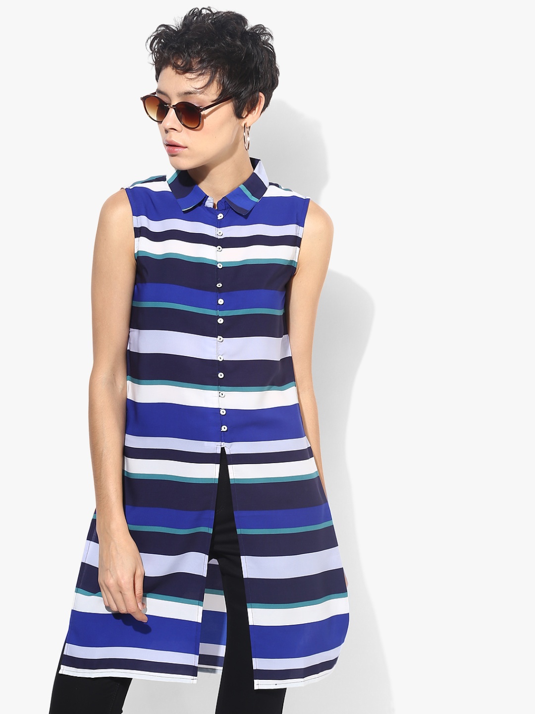 

109F Blue & Black Striped Tunic