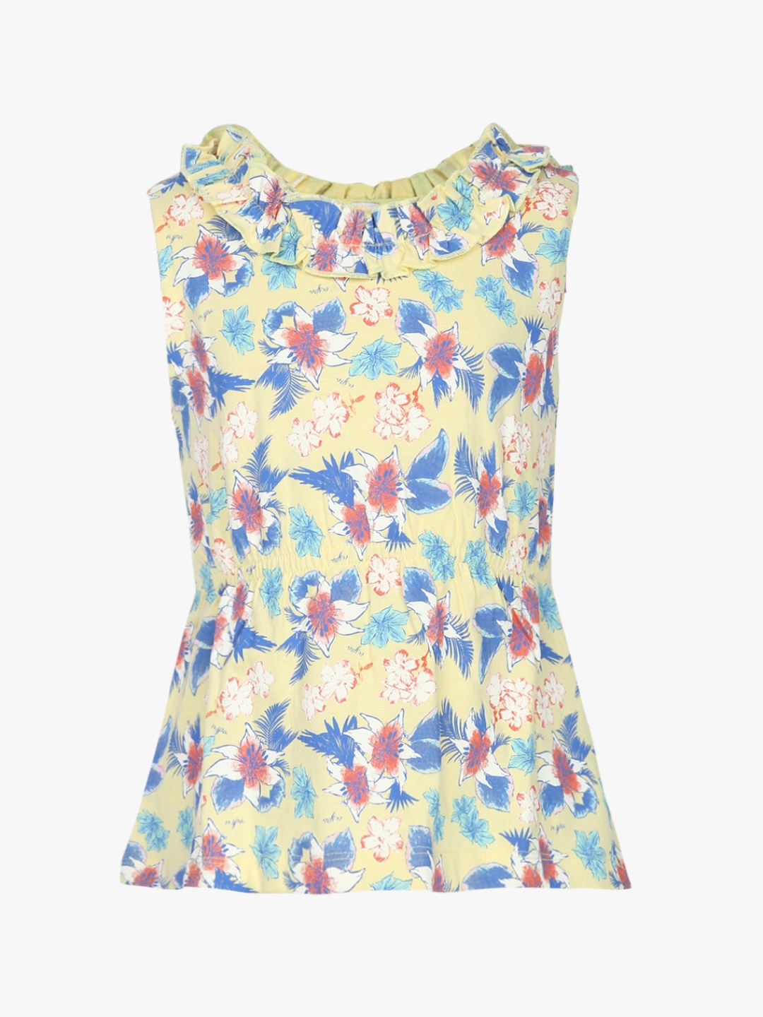 

U.S. Polo Assn. Kids Girls Yellow Printed Pure Cotton Top
