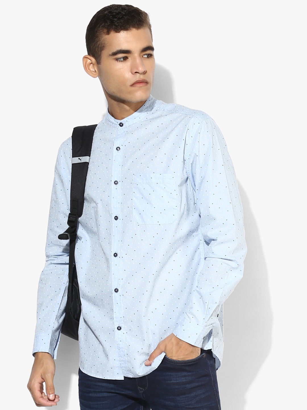 Light Blue Printed Slim Fit Casual Shirt