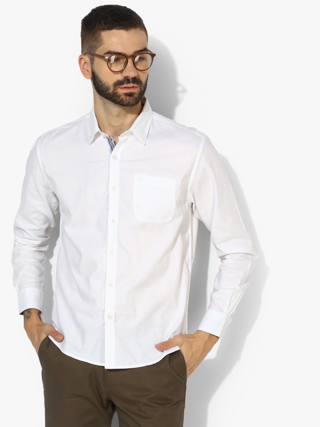 

White Solid Regular Fit Casual Shirt