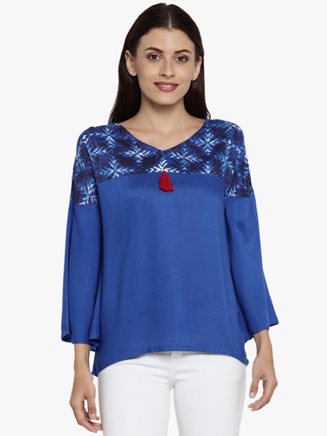 

AKKRITI BY PANTALOONS Blue Printed Blouse