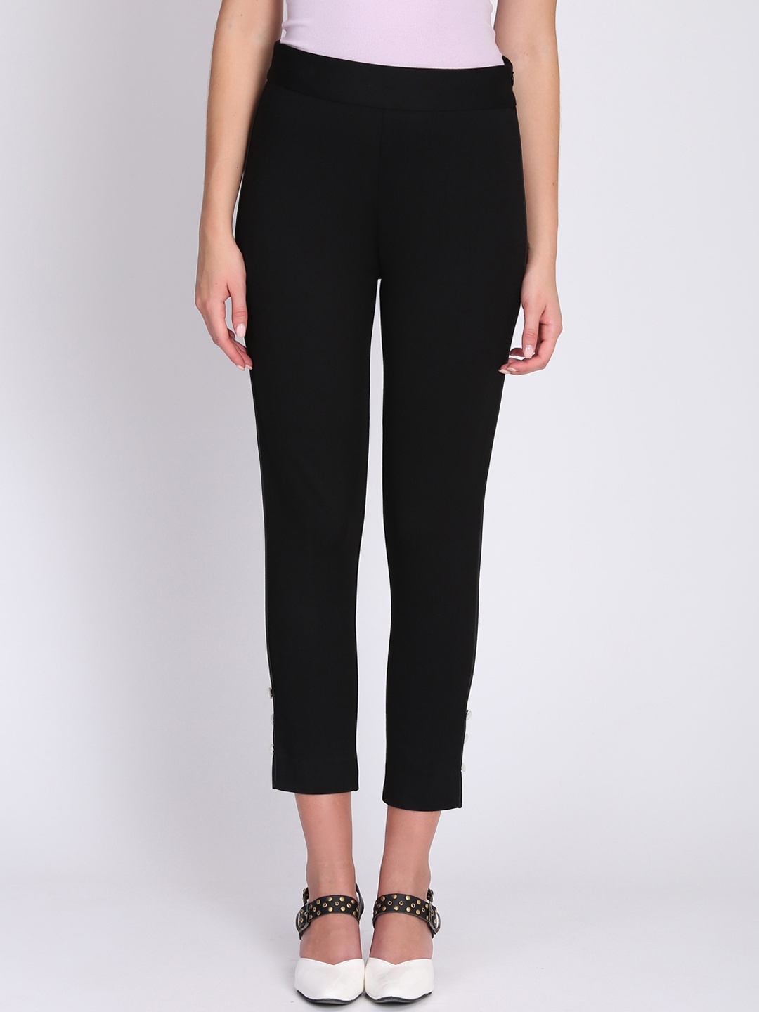 

NIZA Women Black Regular Fit Solid Trousers
