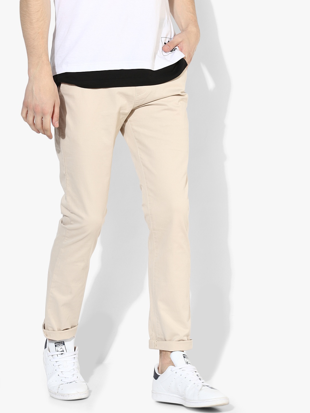 

Beige Solid Chinos