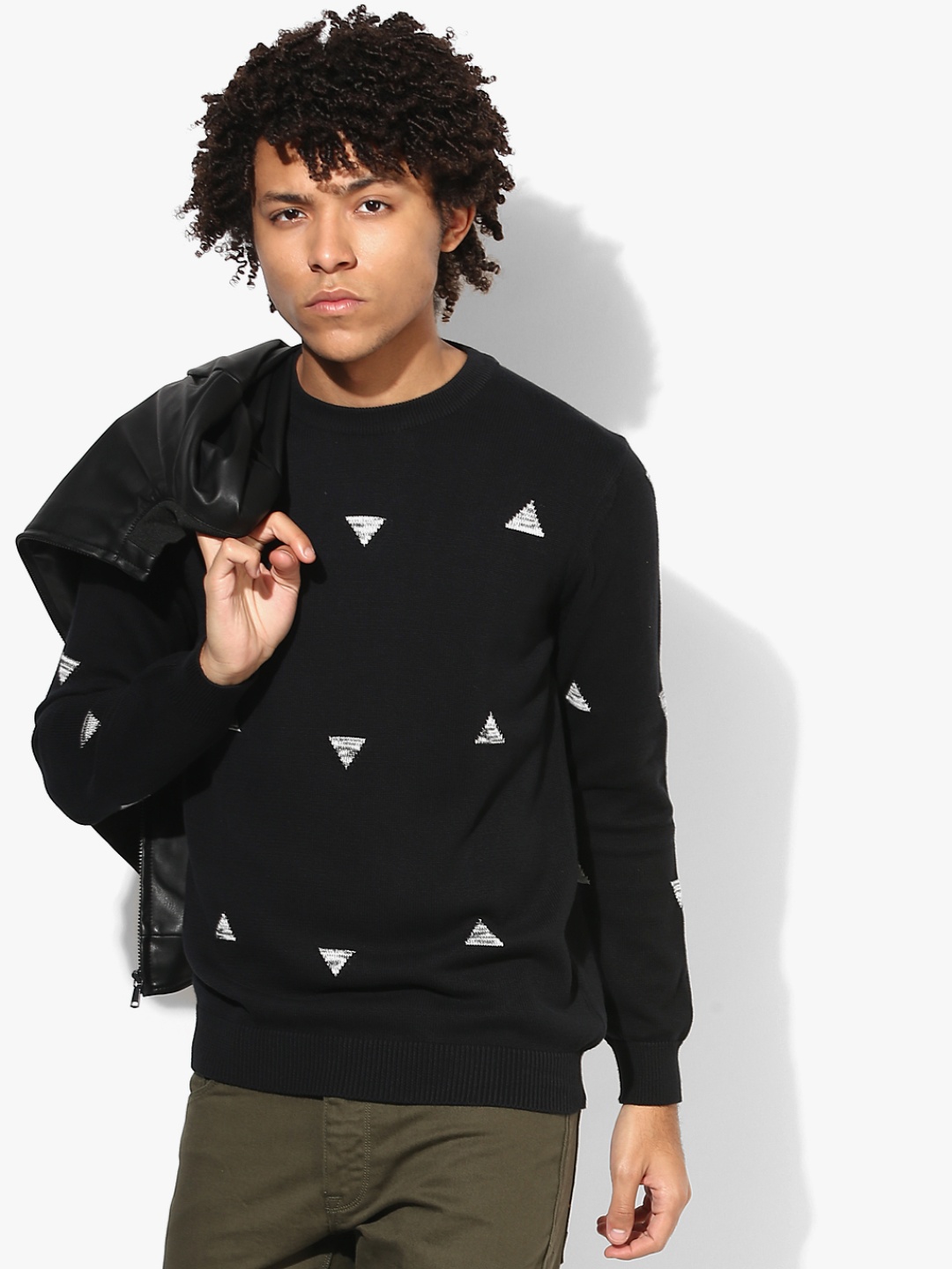 

Black Textured Round Neck Sweater