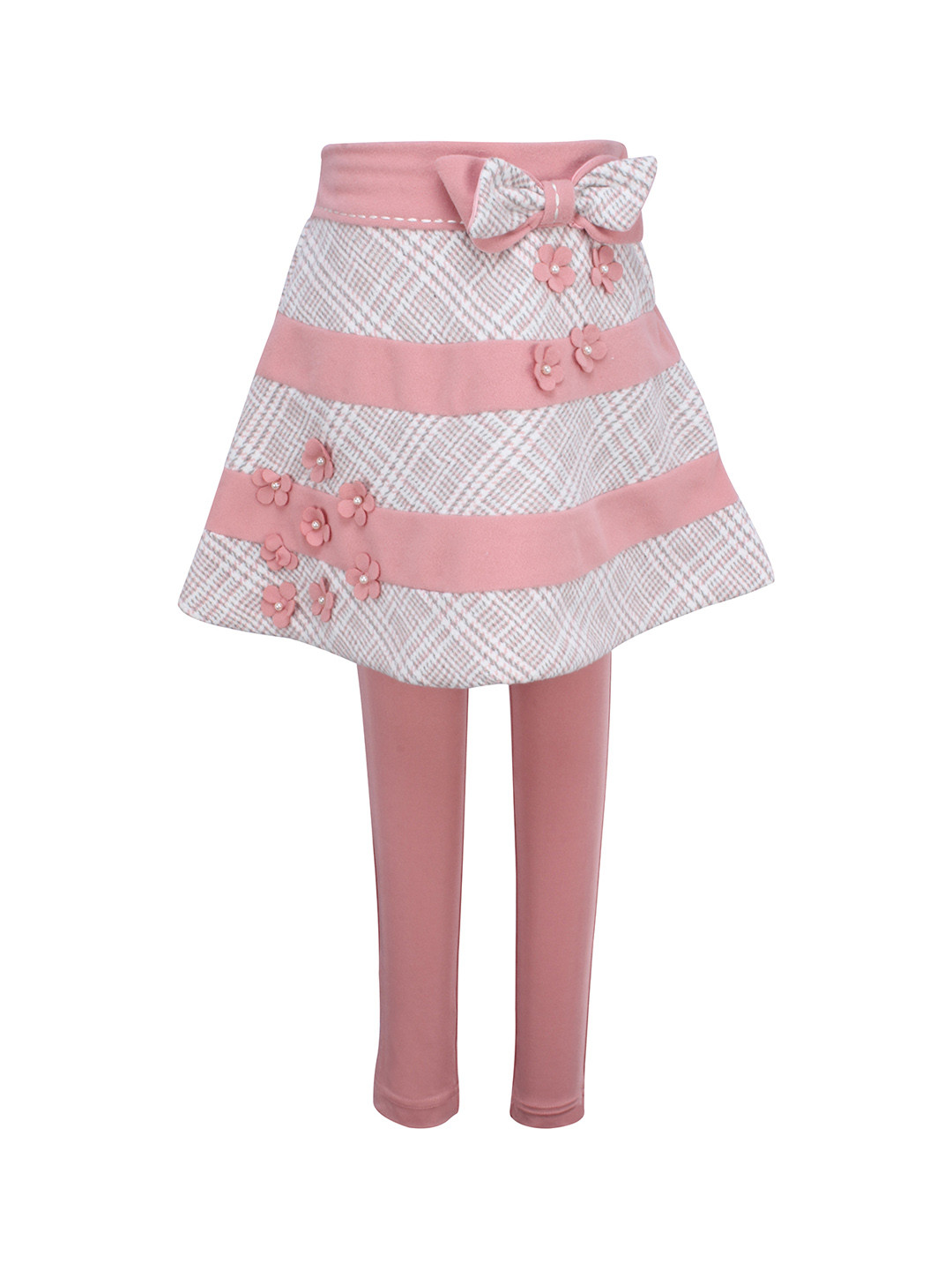 

CUTECUMBER Peach & Grey Striped A-Line Skirt, Pink