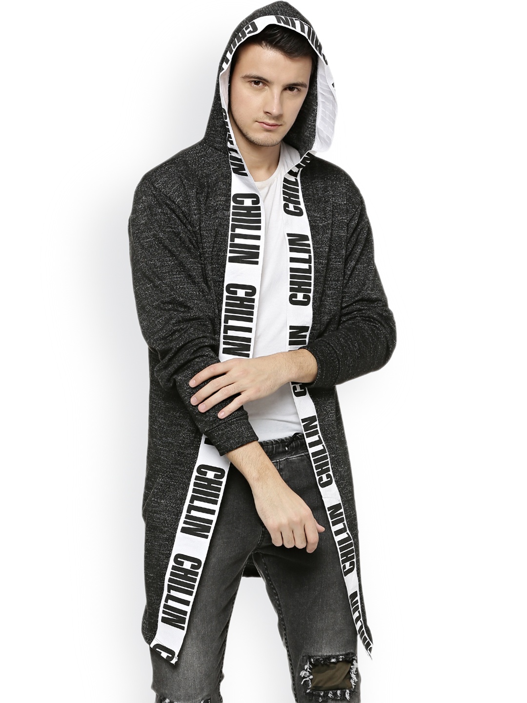 

Campus Sutra Grey Solid Open Front Shrug