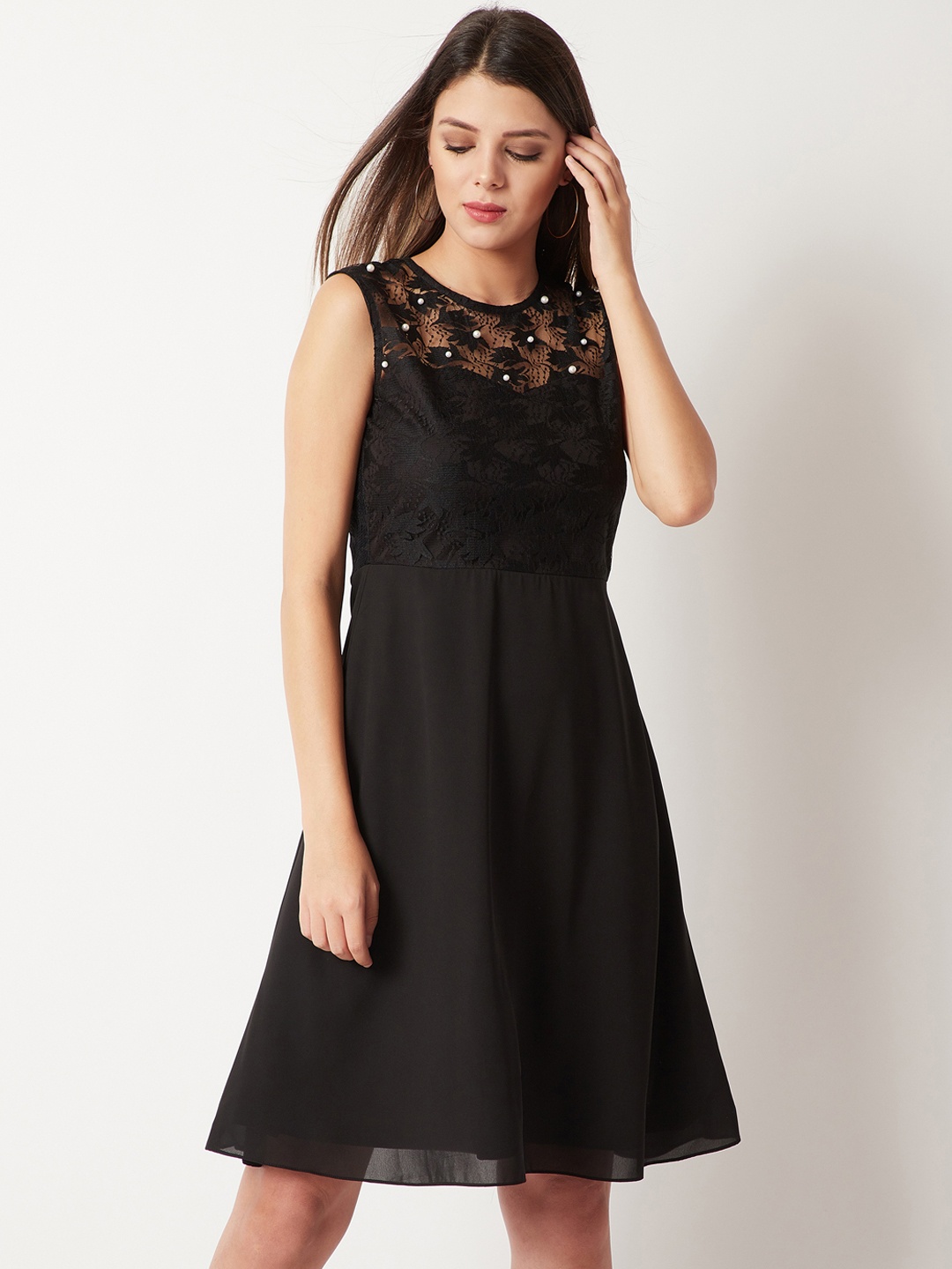

Miss Chase Women Black Solid Fit and Flare Dress