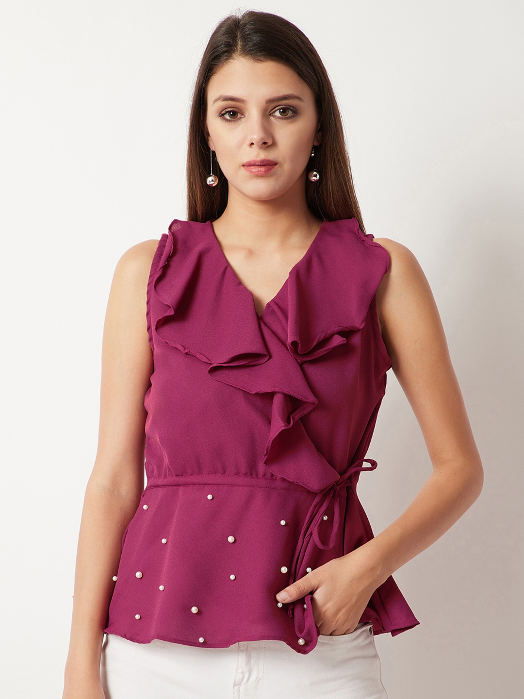 

Miss Chase Women Magenta Embellished Wrap Top
