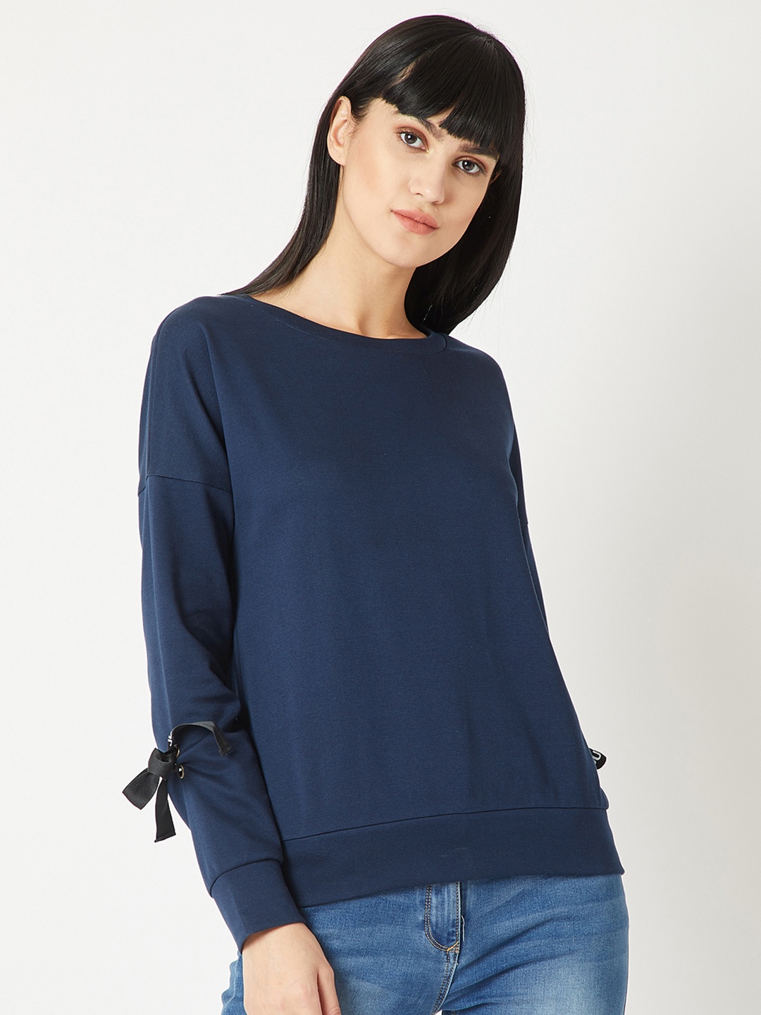 

Miss Chase Women Navy Blue Solid Sweatshirt