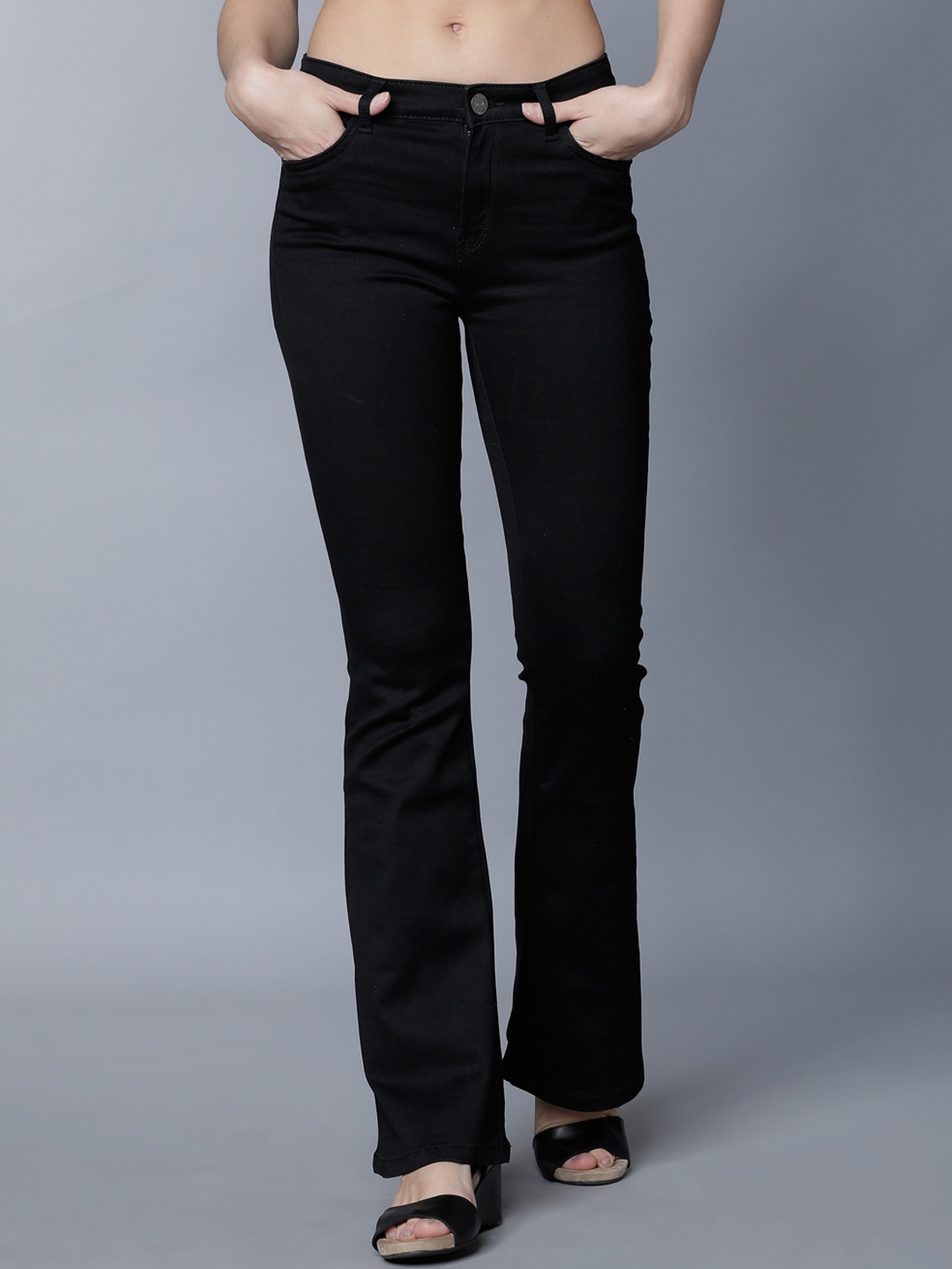

Tokyo Talkies Women Black Boot Cut Mid-Rise Clean Look Stretchable Jeans