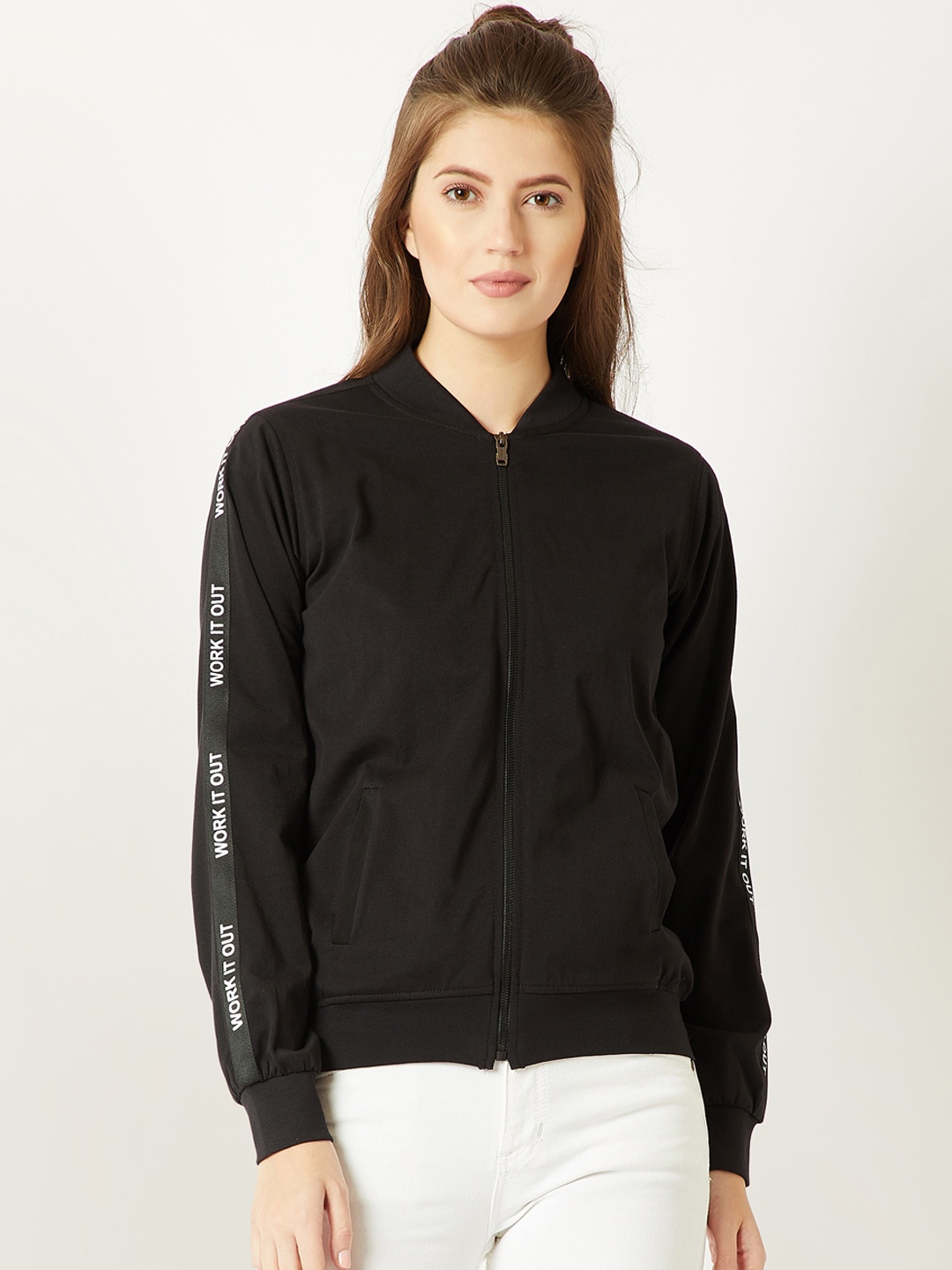 

Miss Chase Women Black Solid Lightweight Bomber