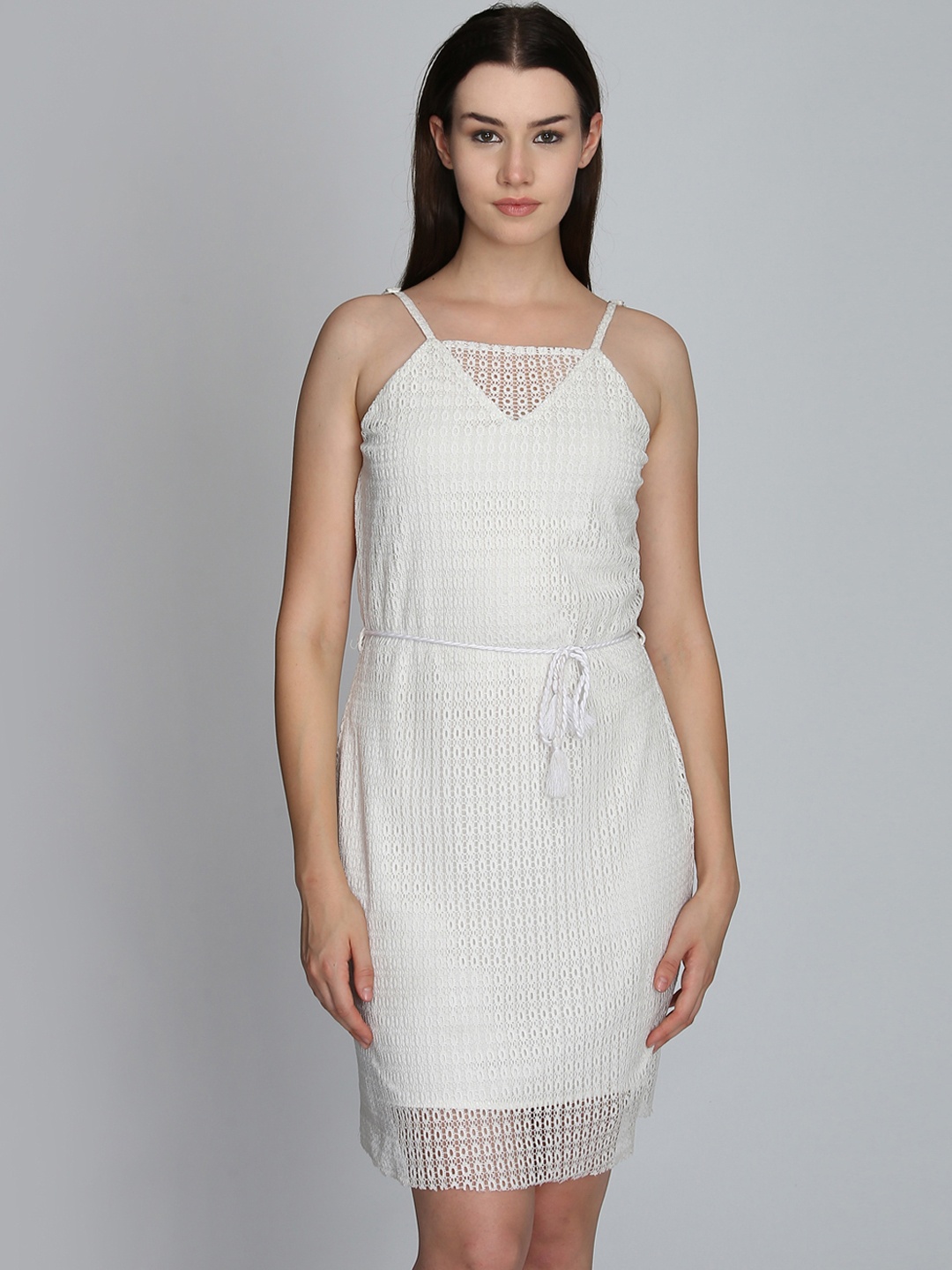 

DODO & MOA Women White Self Design Sheath Dress