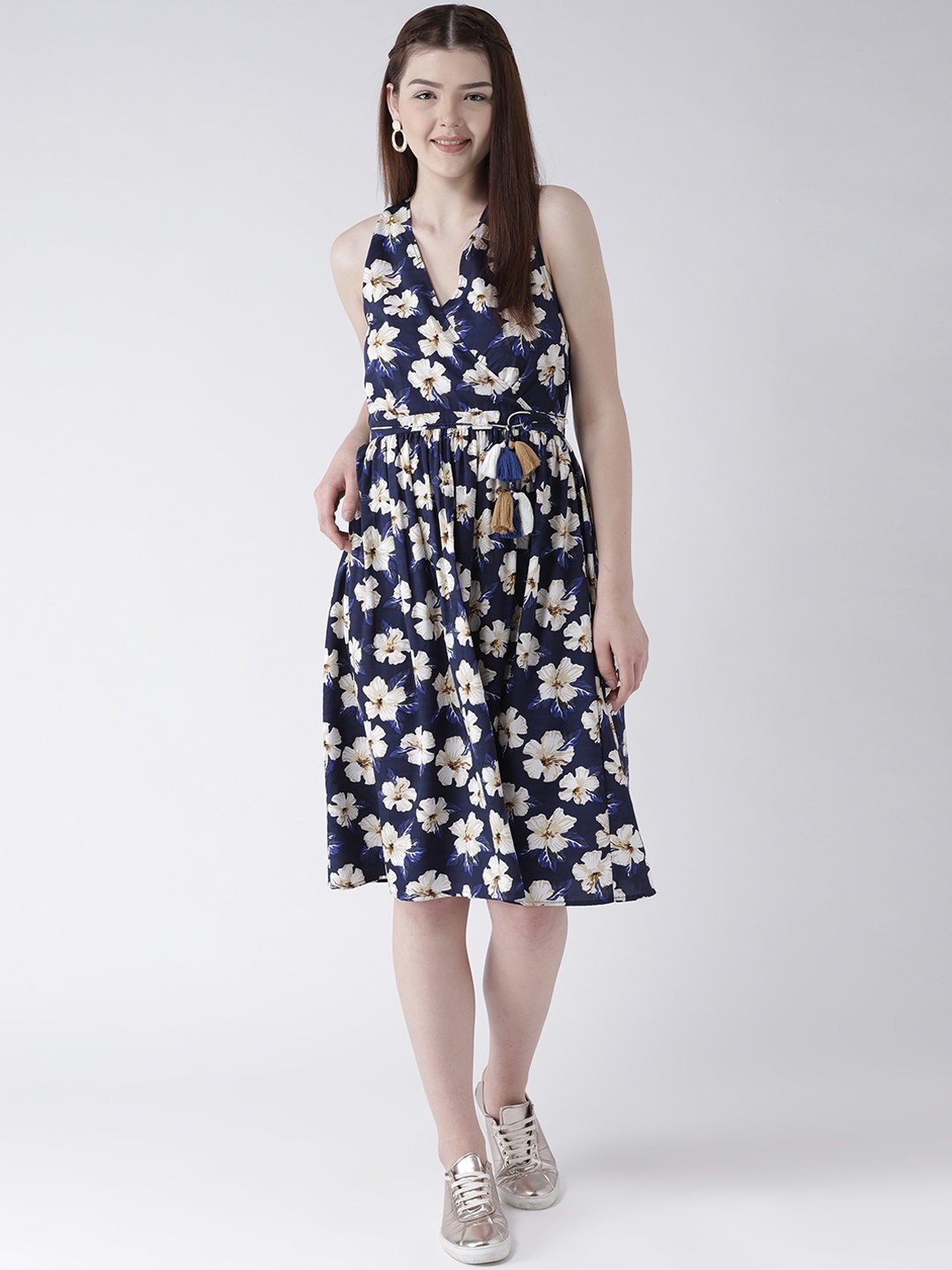 

DODO & MOA Women Navy Blue Printed Wrap Dress