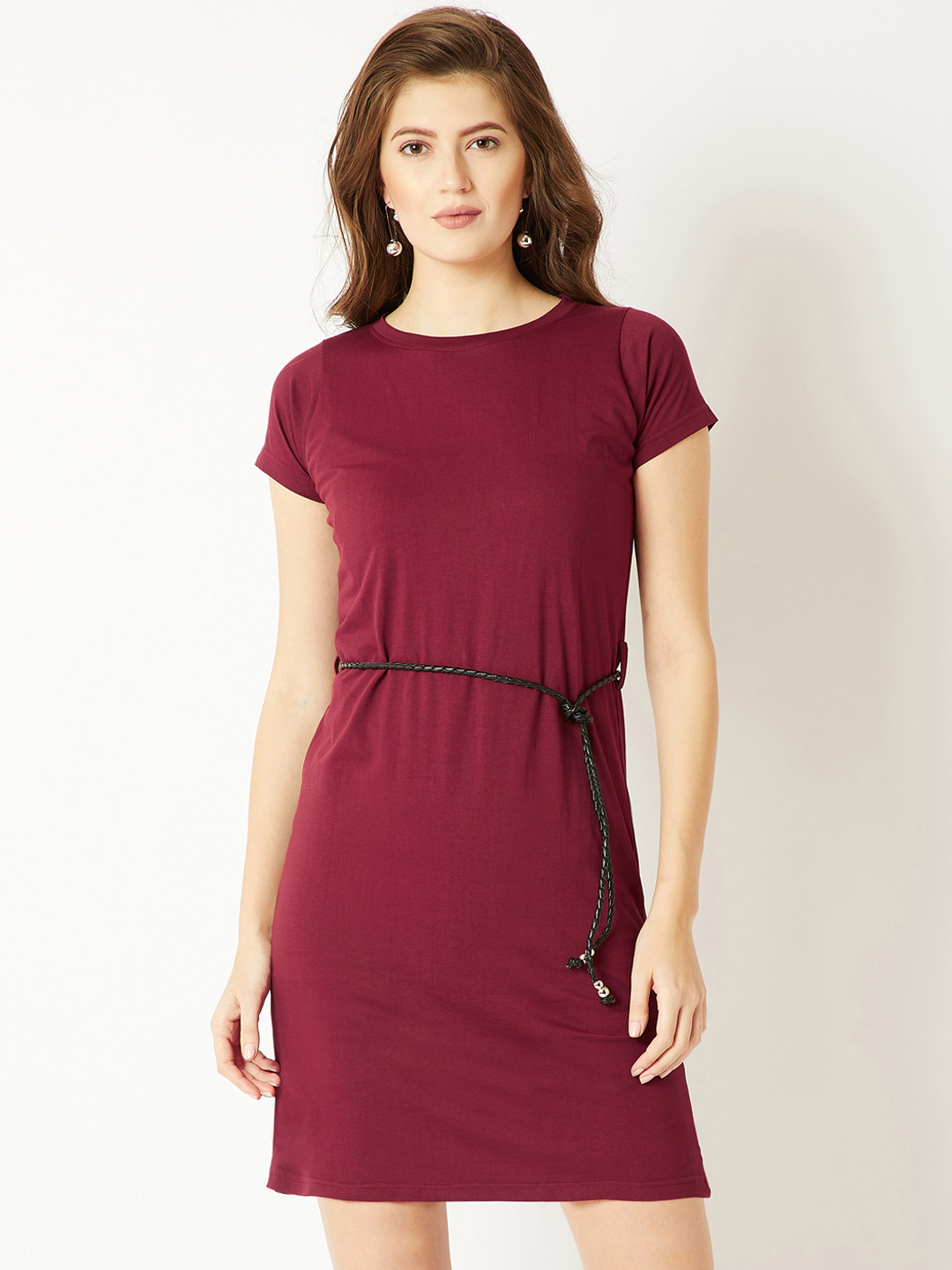 

Miss Chase Women Maroon Solid T-shirt Dress