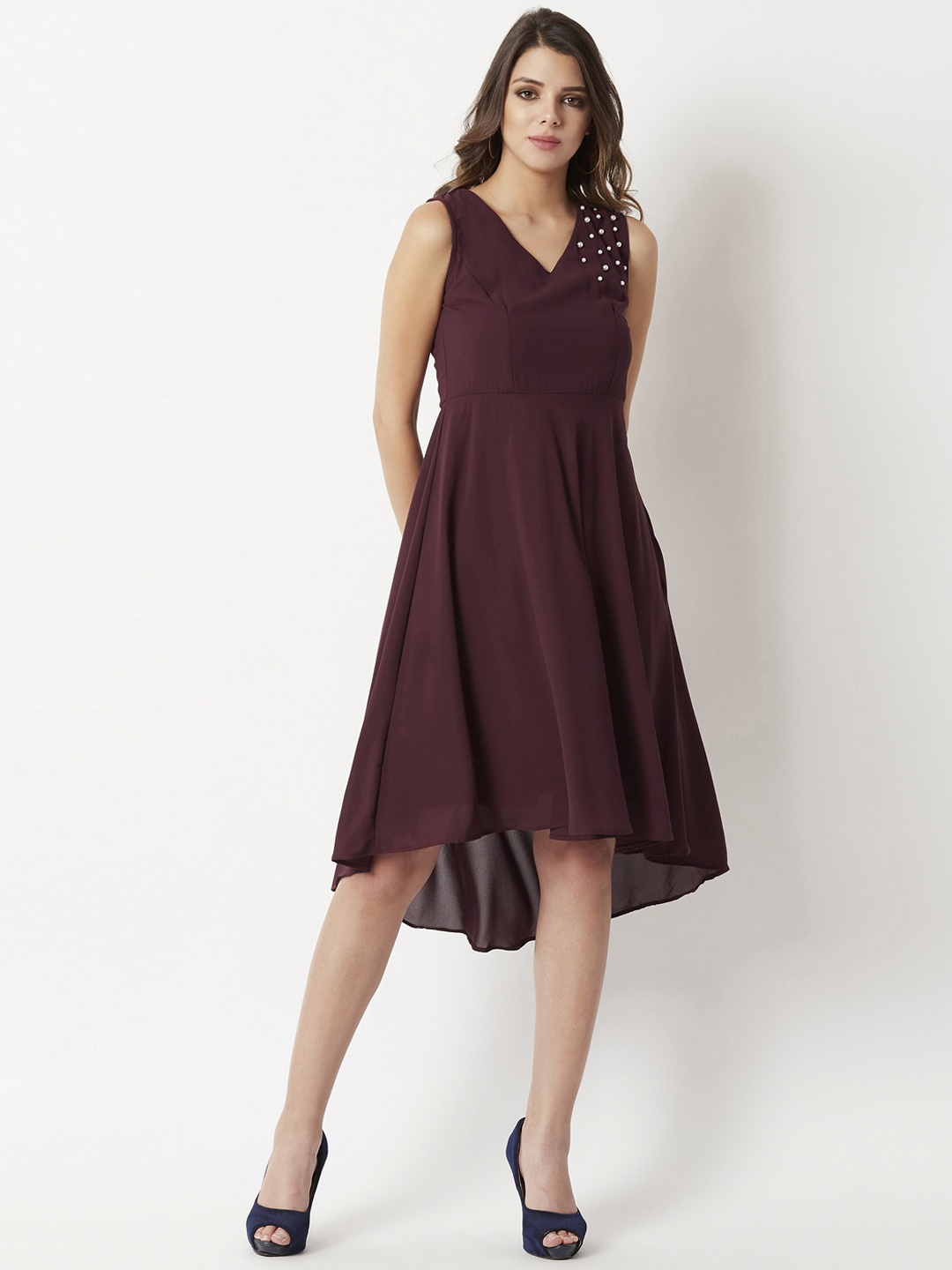 

Miss Chase Women Maroon Solid Fit and Flare Dress
