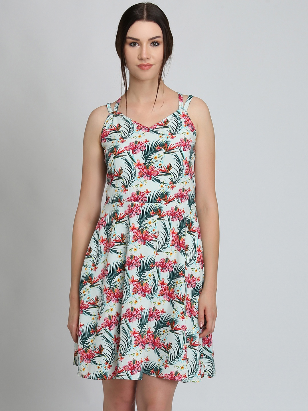 

DODO & MOA Women Turquoise Blue Printed Fit and Flare Dress