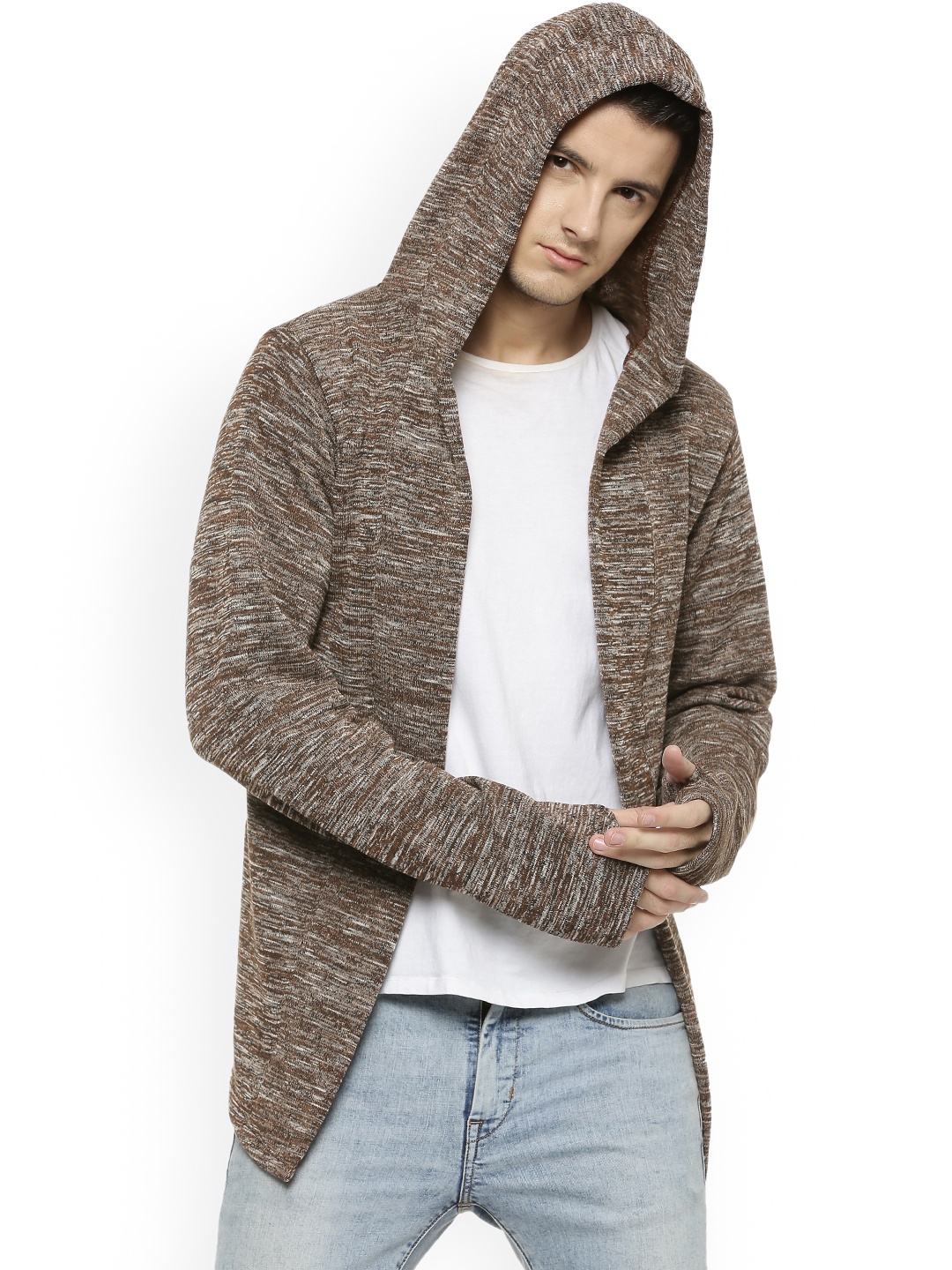 

Campus Sutra Men Brown Self Design Hooded Sweatshirt