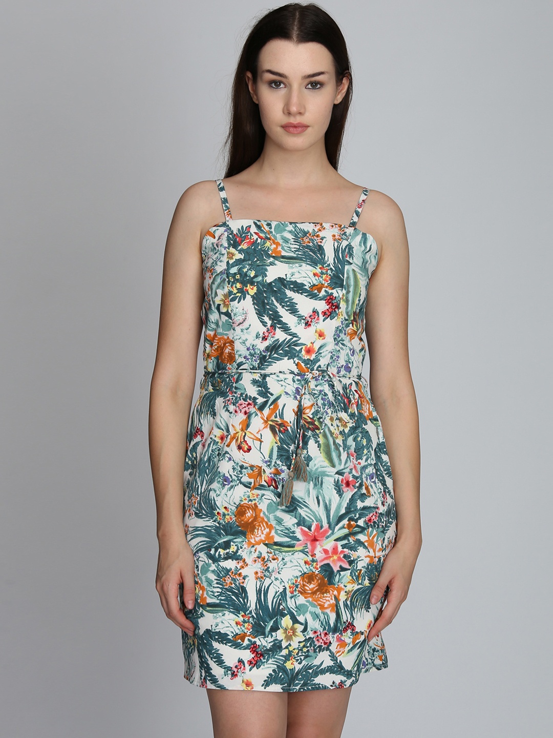 

DODO & MOA Women White & Green Printed Sheath Dress
