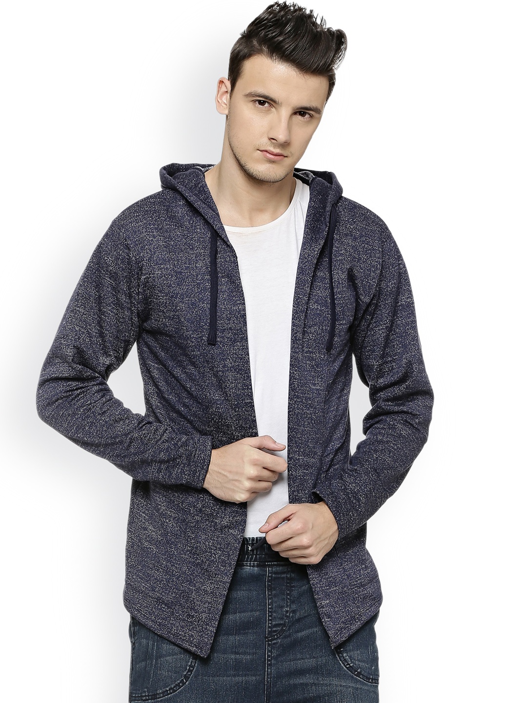 

Campus Sutra Men Navy Blue Solid Hooded Front-Open Sweatshirt