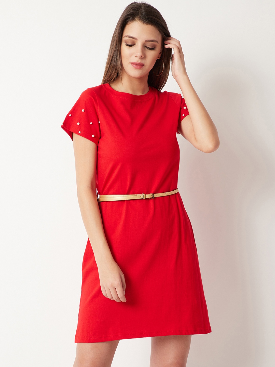 

Miss Chase Women Red Solid T-shirt Dress