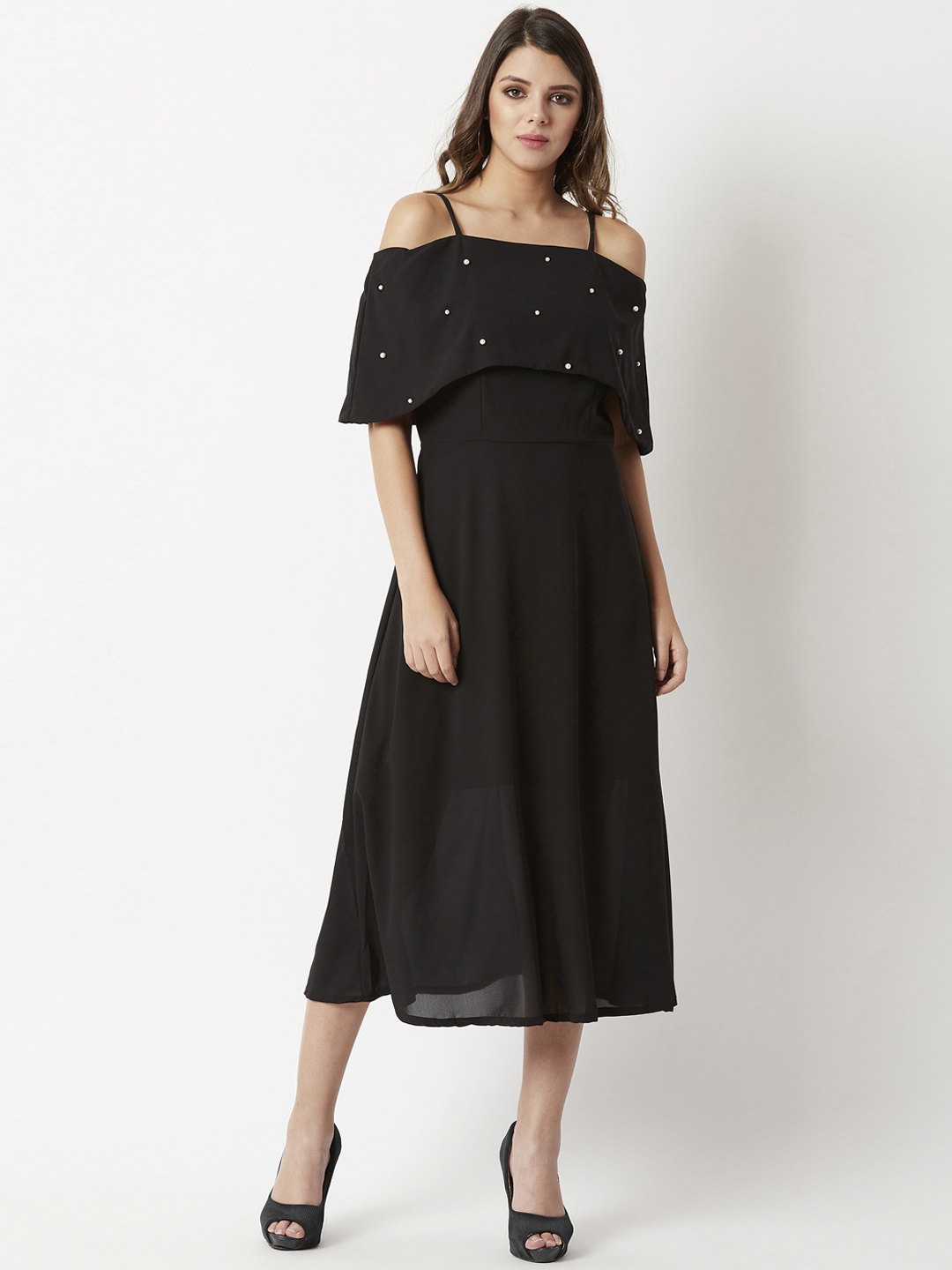 

Miss Chase Women Black Solid Fit and Flare Dress