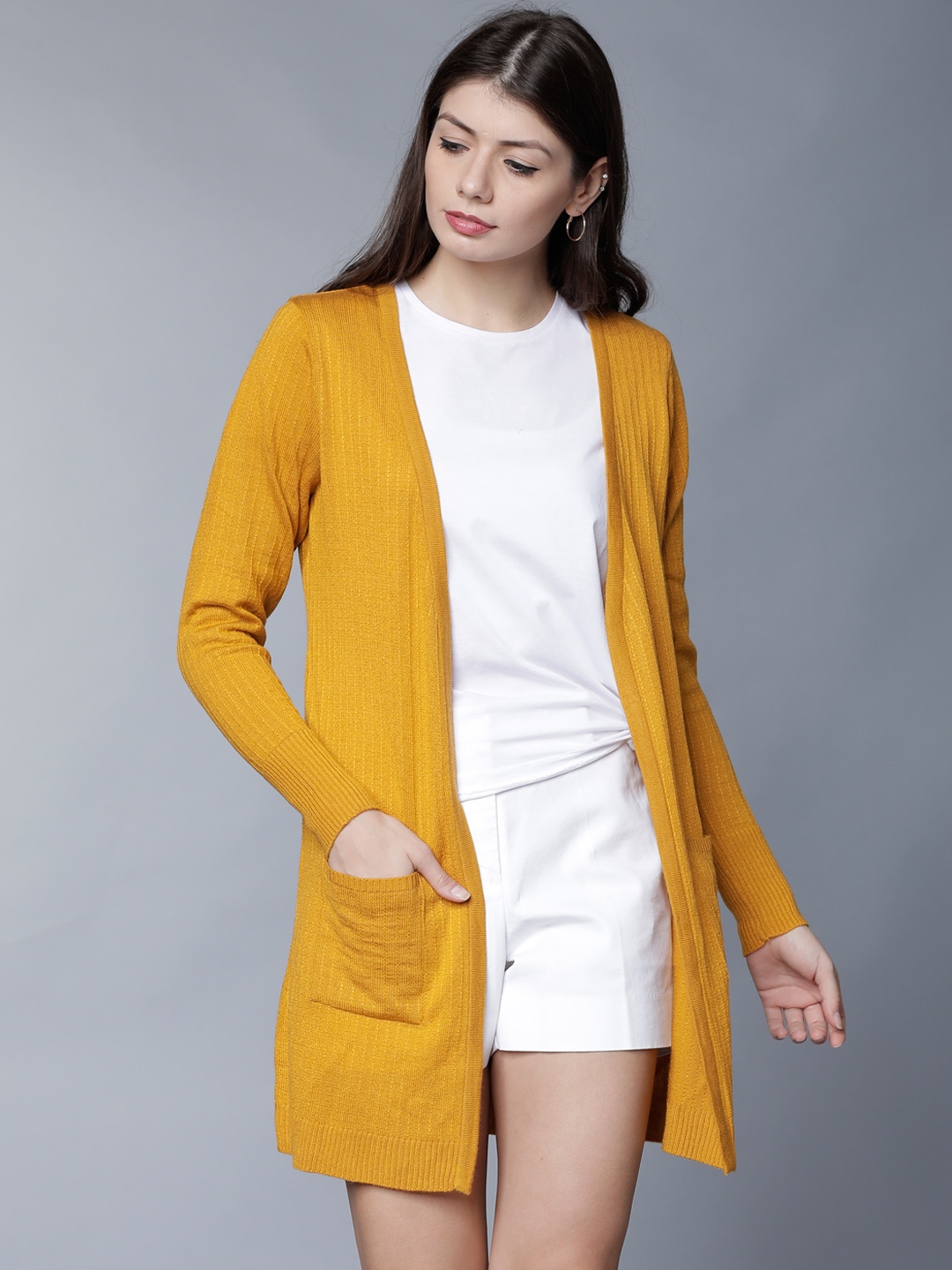 

Tokyo Talkies Women Mustard Solid Front-Open