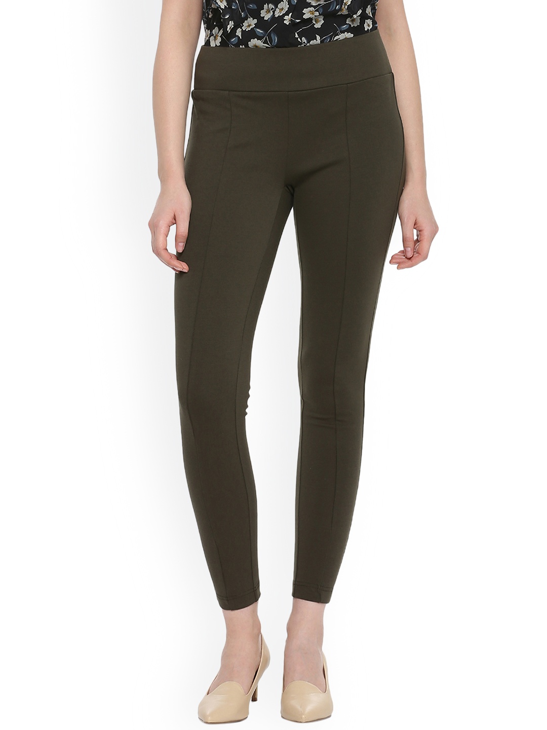 

Van Heusen Woman Women Olive Green Regular Fit Solid Regular Trousers
