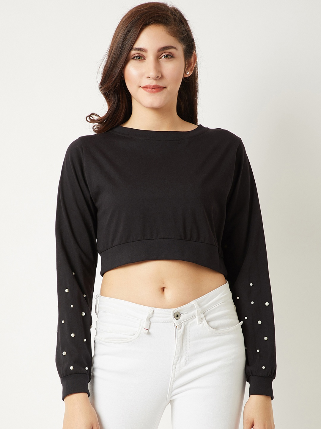 

Miss Chase Women Black Embellished Crop Top