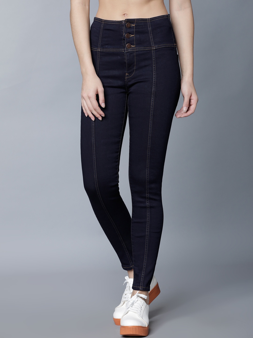 

Tokyo Talkies Women Navy Blue Super Skinny Fit Mid-Rise Clean Look Stretchable Jeans