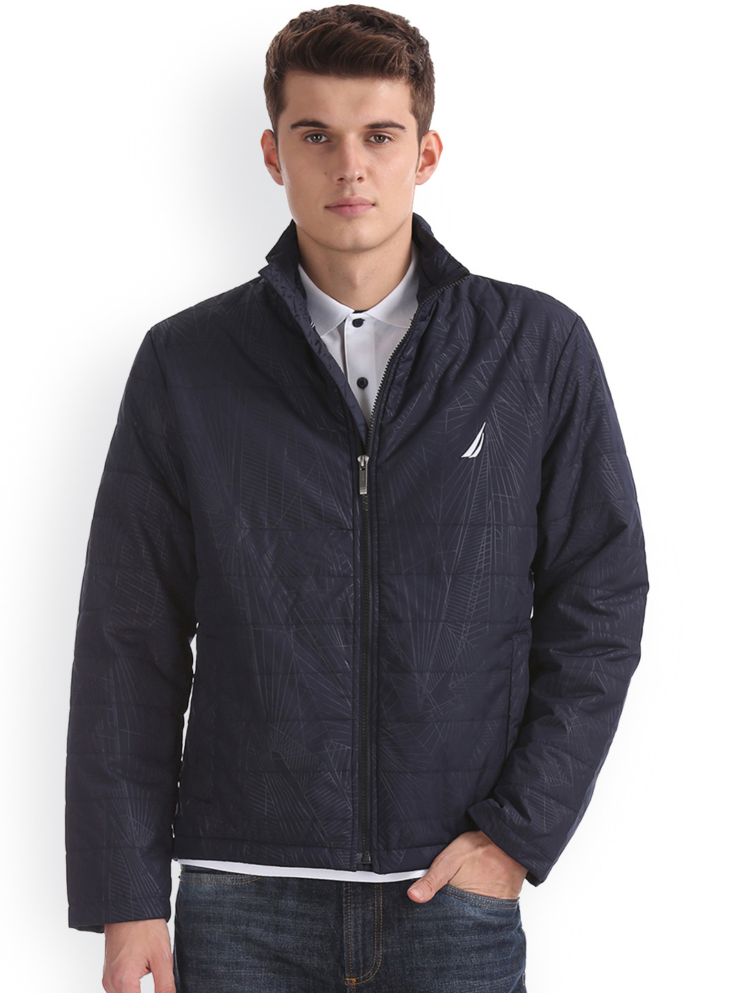 

Nautica Men Navy Blue Printed Padded Jacket