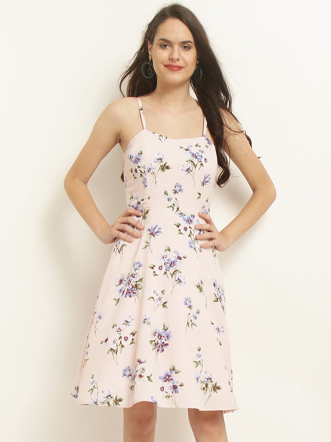 RARE Women Pink Printed Fit and Flare Dress