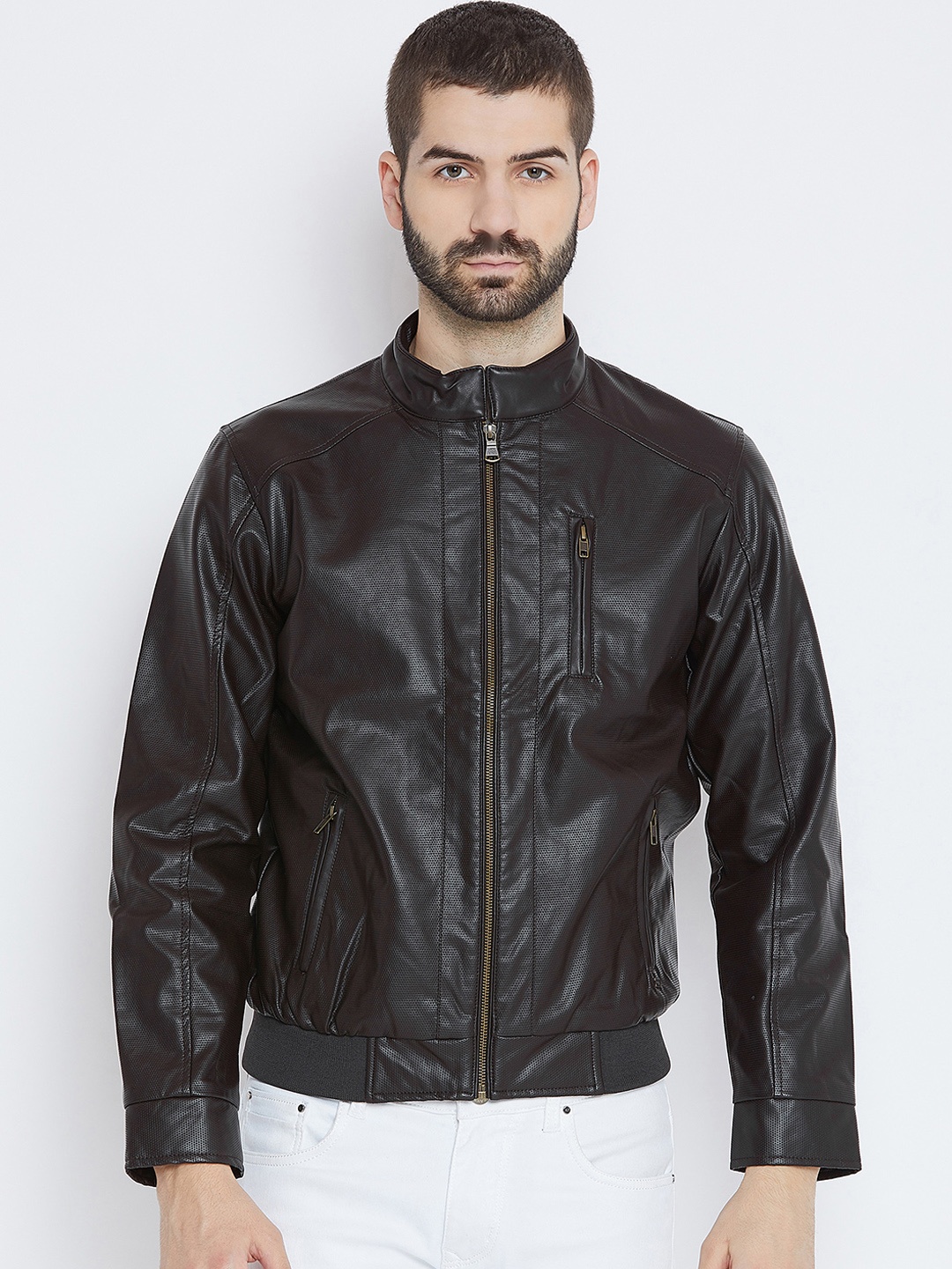 

Duke Men Brown Solid Lightweight Biker Jacket