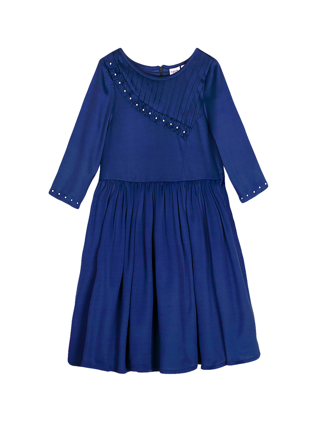 

CACA CINA Girls Navy Blue Solid Fit and Flare Dress