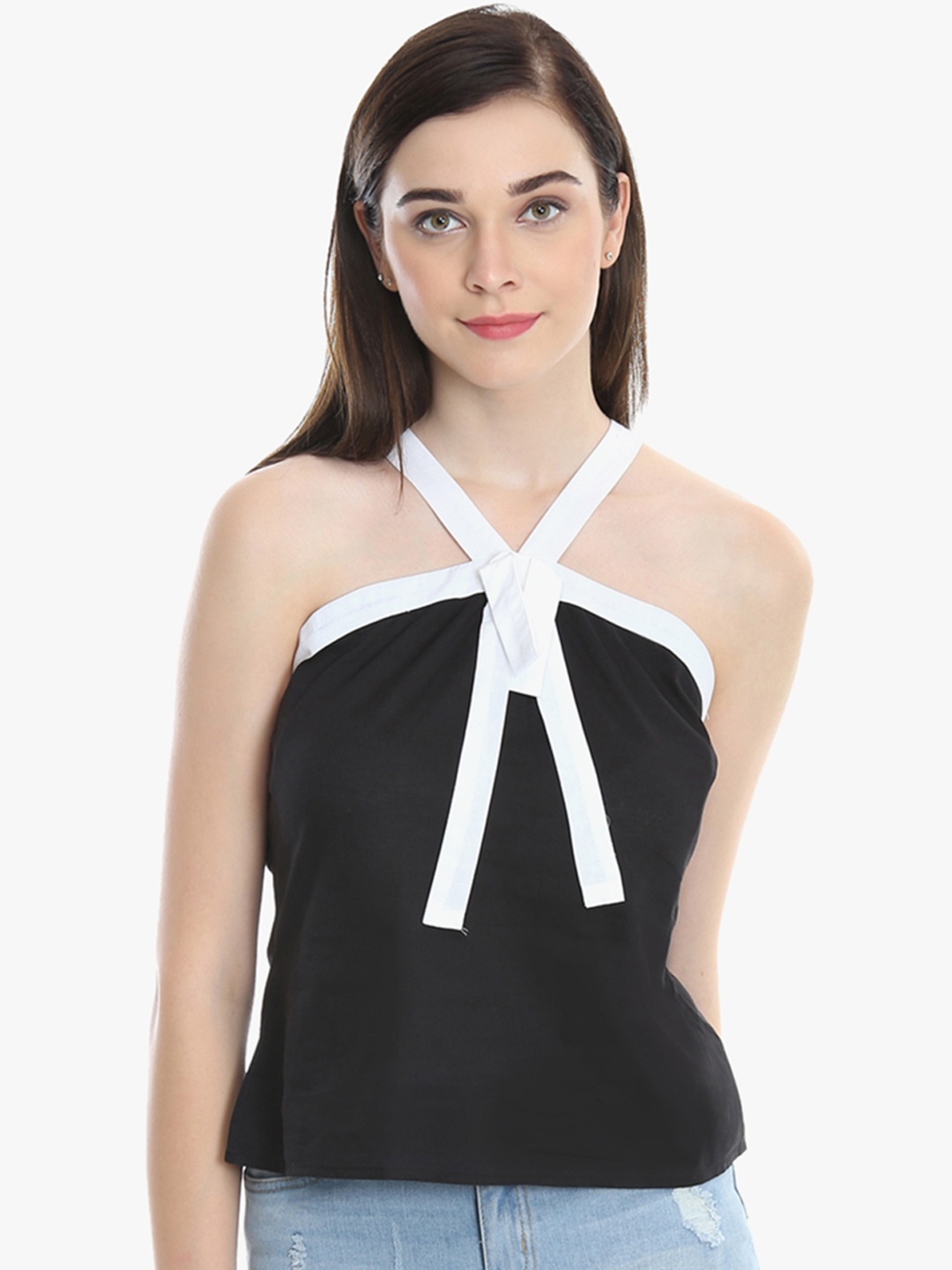 

DODO & MOA Women Black Solid Pure Cotton Top