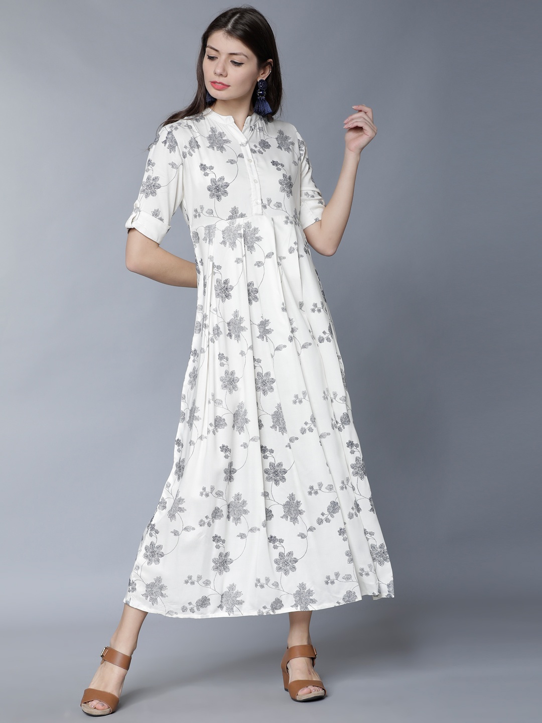 

Vishudh Women Off-White Printed Maxi Dress